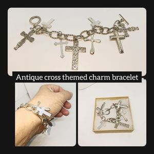 Silver Antique Cross Charm Bracelet, in box